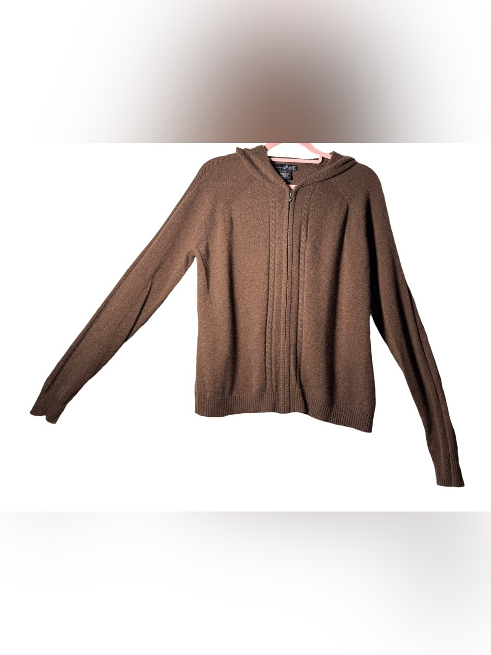 Willi Smith Cashmere Brown Hooded Zip Knit Sweater
